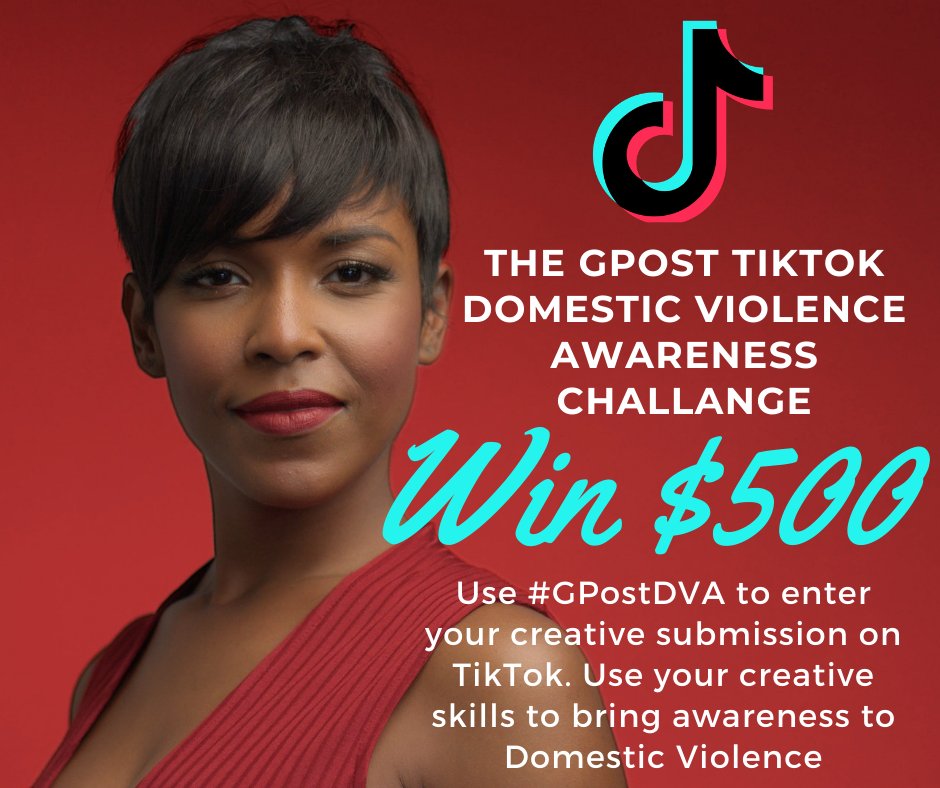 Official_GPost's tweet photo. Domestic Violence awareness doesn't end because October is over. Join the TikTok #GPostDVA Challenge. You could win $500! #gpostapp #tiktokchallenge #domesticviolenceawareness https://t.co/1zMFbARv2y