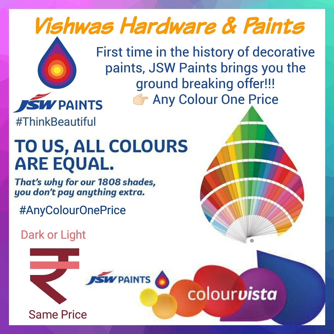vishwas_hwpaint's tweet photo. Why to pay extra if u r getting all colours at same price
All original deals 😇
No fake Promises 🤝🏼
Only @ Vishwas Hardware & Paints. #autopaints #primer #JSWPaints #ThinkBeautiful #AnyColourOnePrice #fabrication #luster #waterbased #acrylicart #shopping #DiwaliOffers #hardware https://t.co/zWqVhJfPuR