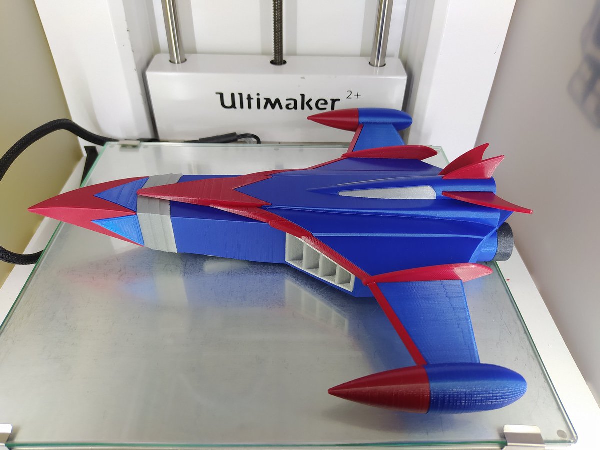 n3D_workshop's tweet photo. Here it is, the Phoenix ship from the 70's, 80's Japanese anime series #ComandoG #Gatchaman  #GForce #FuerzaG.
#design with #CatiaV5 and #3Dprinted with the #Ultimaker 2+ and @Fillamentum Noble Blue, Ruby Red and Rapunzel Silver PLA. https://t.co/CgcDO7FVHQ