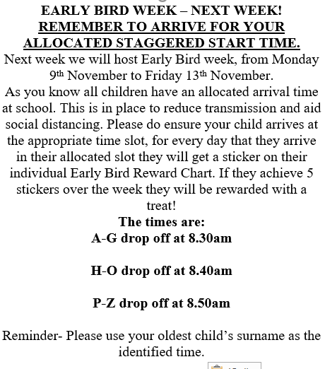 GosfordPrimary's tweet photo. Early Bird Week Starts today! Every on time every day this week to receive a prize #earlybirdweek #ontime #punctuality https://t.co/WiZv9PHu1B