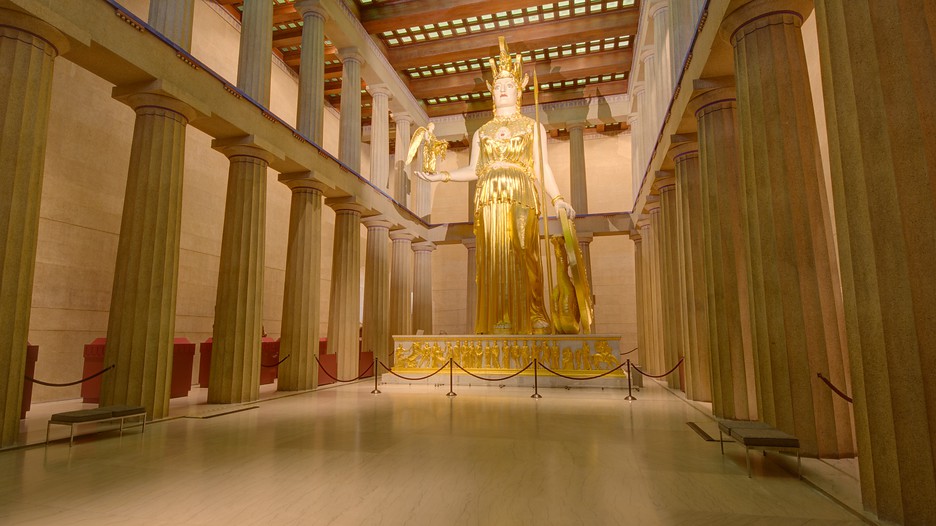 The interior of the Nashville Parthenon has another interesting element that helps bring sculpture to life. The central floor is just a small step down from the sides of the interior, which would allow for a thin layer of water to best illuminate the Athena statue.