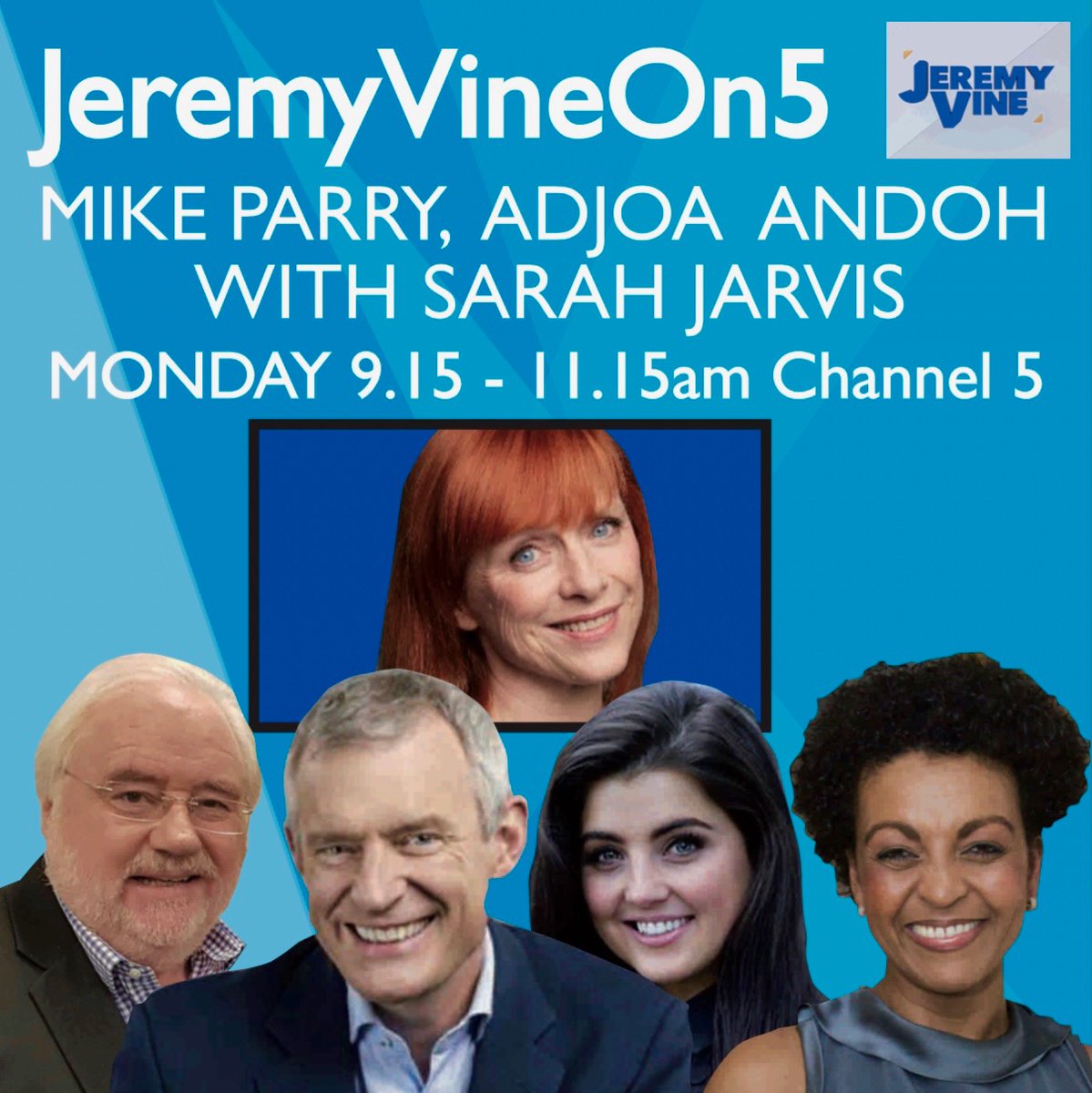 mikeparry8's tweet photo. OK FOLKS .. delighted to be joining @andoh_adjoa and @DrSarahJarvis on @JeremyVineOn5 tomorrow morning along with @StormHuntley and @theJeremyVine .. join us from 9.15 .. #facefortv ๐๐ https://t.co/u4O0xtXjvf