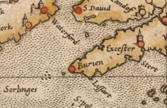 Three views of Cornwall from Mercator's Atlas of Europe, put together in the early 1570s; the most detailed was engraved by Mercator from an English original produced to assist the French/Spanish in planning an invasion to overthrow Queen Elizabeth:  https://www.bl.uk/collection-items/mercator-atlas-of-europe