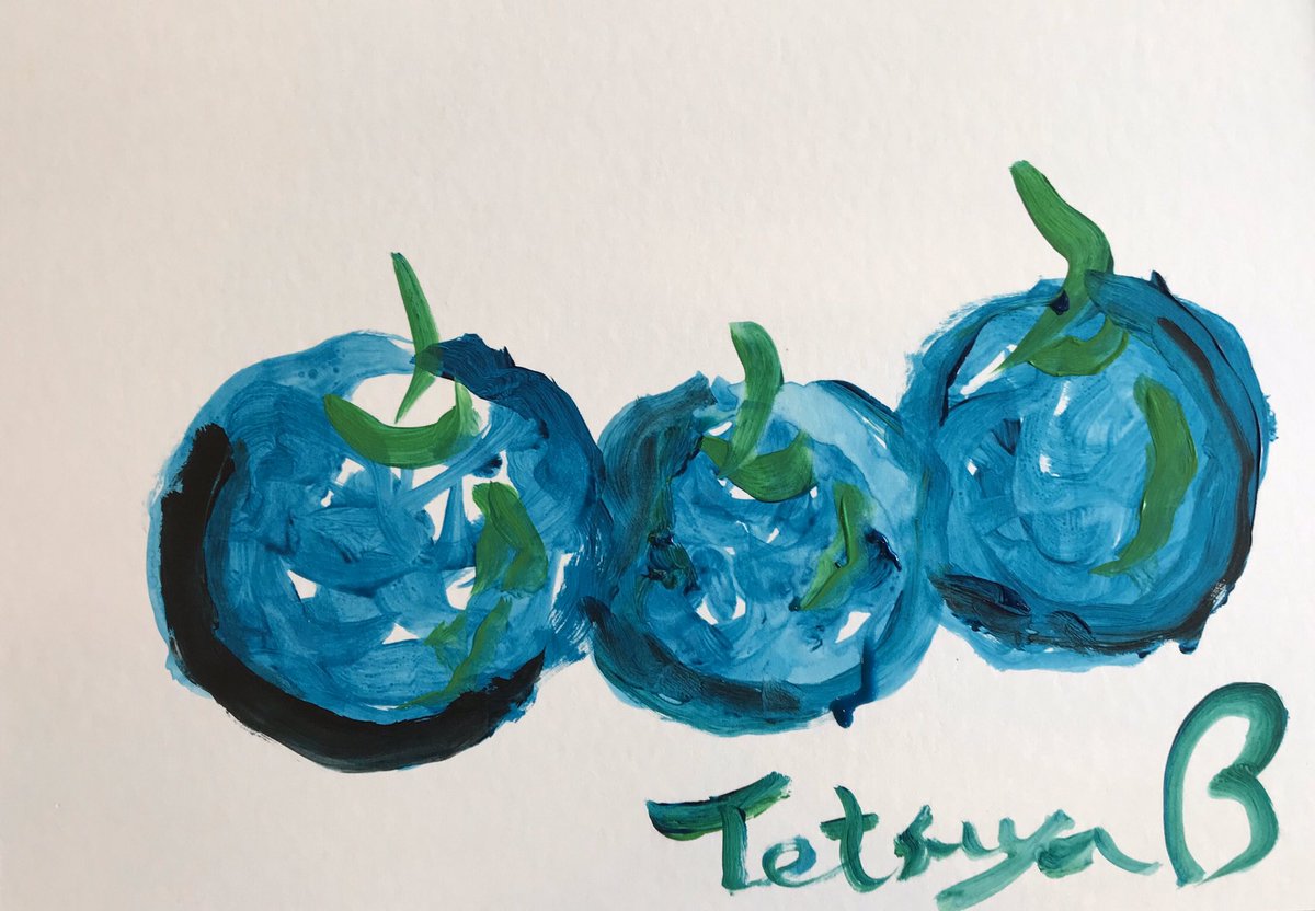 「いま別所哲也さんが描いた青いりんご。六本木の空を映したような感じ。梅原龍三郎的な」|ナカムラクニオ Kunio Nakamuraのイラスト