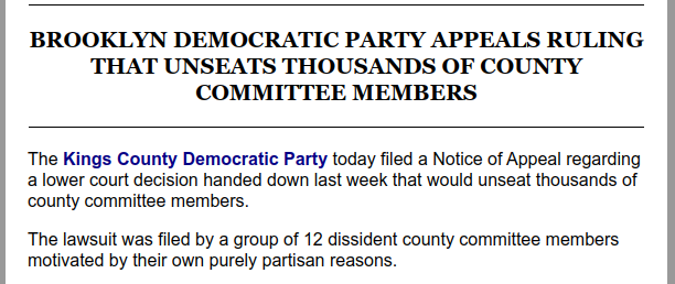 Their base is not the enemy. in an email, the BK Dem Party leadership refers to plaintiffs in the lawsuit who want to have the meeting as "dissidents" who are "motivated by their own purely partisan reasons." is this how we engage in understanding, good faith discourse of ideas?