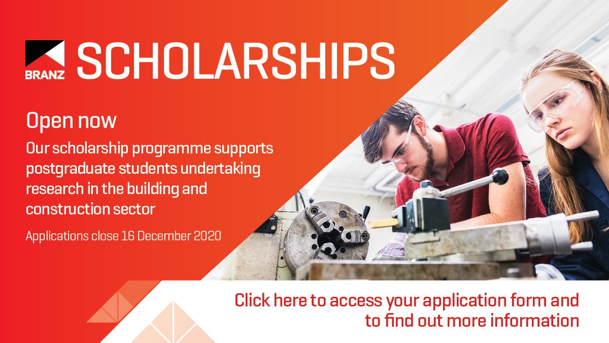 We are pleased to welcome applications for BRANZ postgraduate scholarships. 
branz.co.nz/investing-rese…