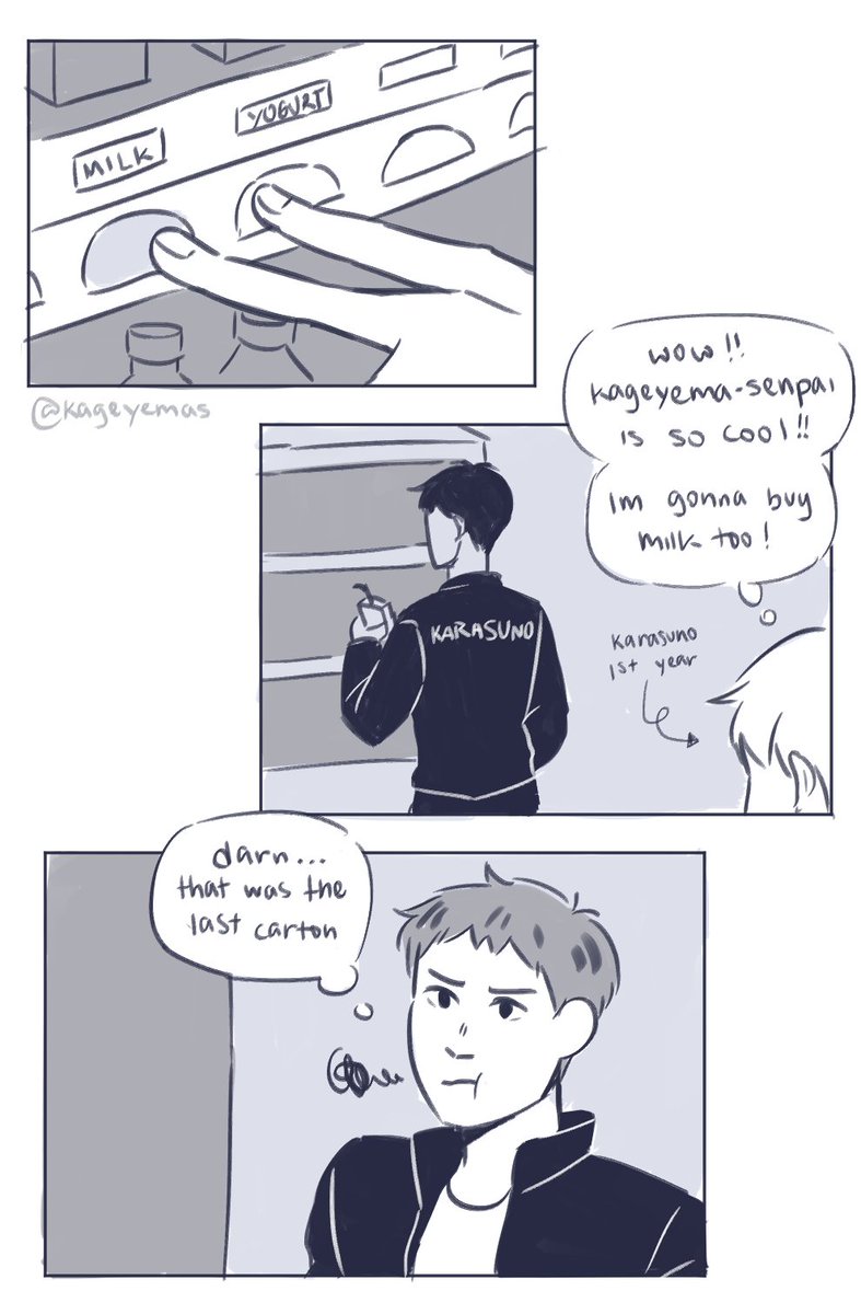 heres an old comic about 3rd year kageyama-senpai and his 1st year admirer that i drew a while back and forgot to post lol
(thank you so much for 3k mwah i love u all?)

#haikyuu #kageyama 