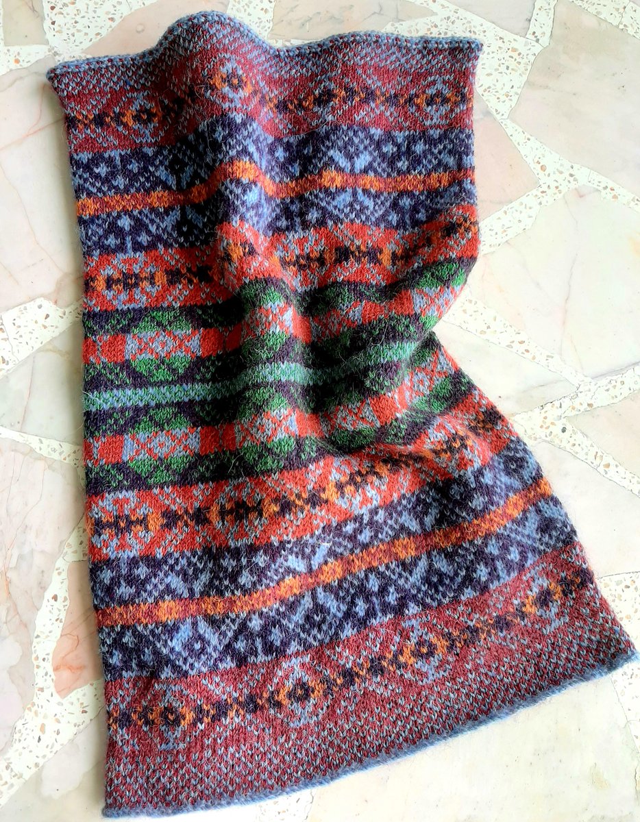 melcontent's tweet photo. Fair Isle snood - pattern features several traditional Fair Isle motifs worked in six colorways of @Bordermillshop North Coast Tweed 4-ply and is designed to be tall enough to function as a head covering as well as a neck warmer. https://t.co/aVHyQtGPko https://t.co/8KQtUaTbiF