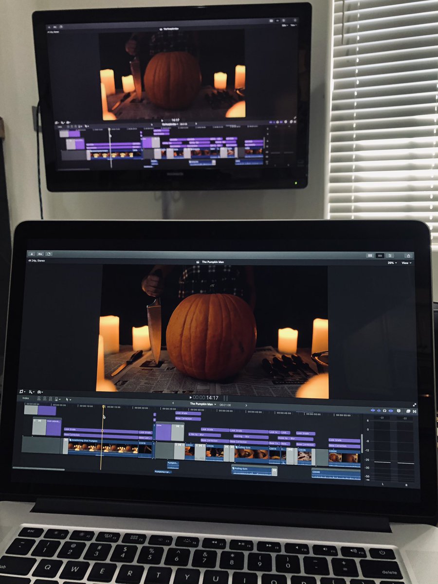 FurloughedM's tweet photo. Post production is almost wrapped on our next horror short, “The Pumpkin Man”. We’ll never stop celebrating Halloween!  
#Halloween365 #Horror #ShortFilm #Halloween 

If you haven’t had the chance to see our first short “Visitant”, here’s a link: https://t.co/DsLrPp3qZg https://t.co/54QDbAg7gV