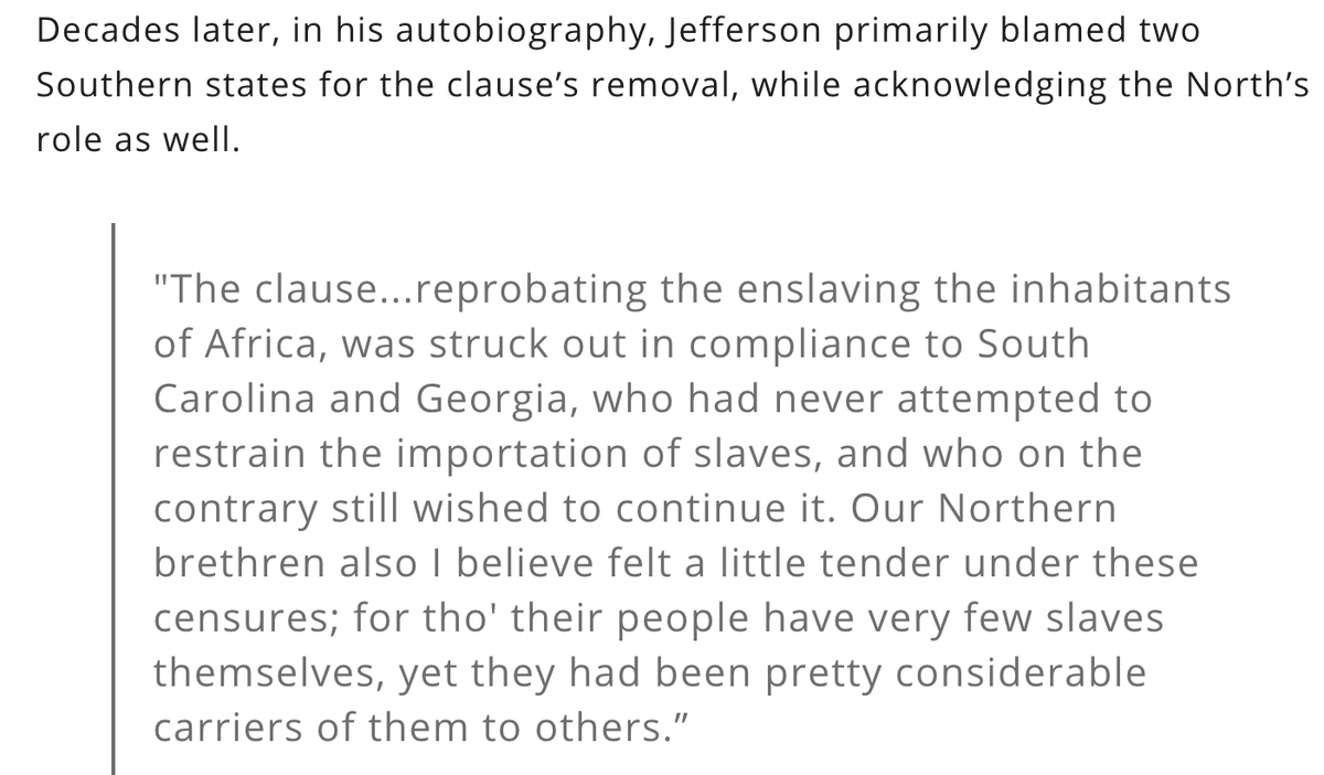 But the other dudes were like:"Maybe we should take that whole part out if we want those dudes down South to support our plan. I'm sure they'll come around in like 5 or six years."Where do I get this information from?Some dude name Thomas Jefferson