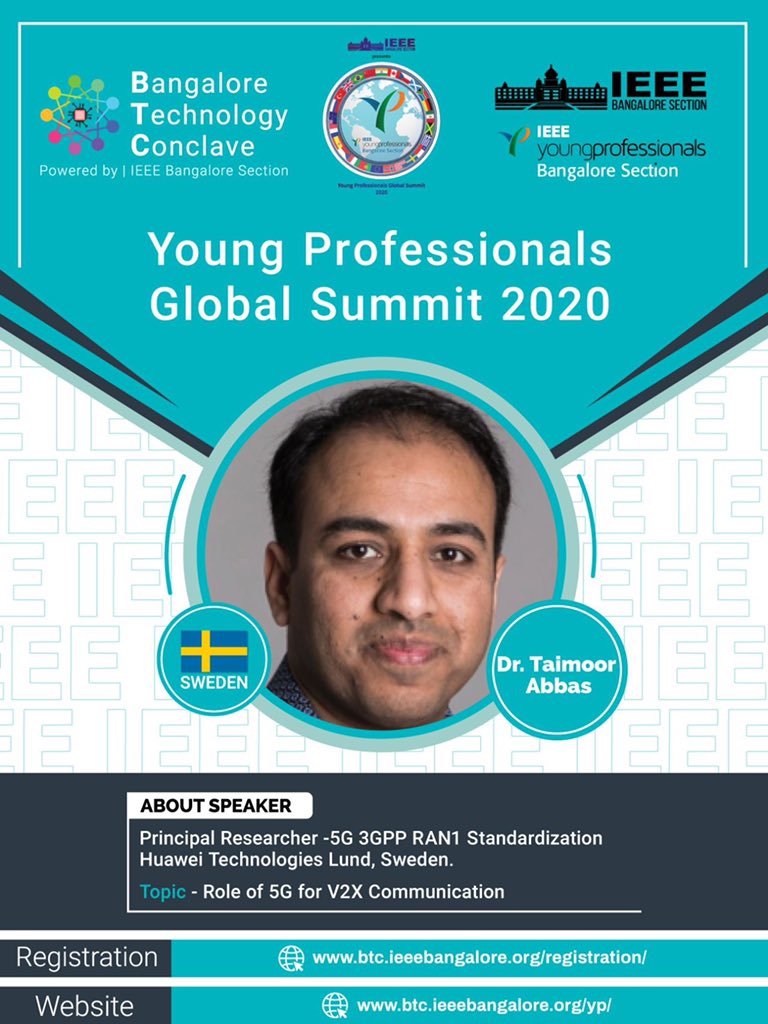DrTaimoorAbbas's tweet photo. I had the pleasure to give a talk at #ieeeypgs2020 organized by @ieeebangalore section
Topic: “Role of 5G for V2X Communications”
#ieeebangaloreyp #IEEEVTSYoungProfessionals
#V2X #5G #conference #society #artificialintelligence #technology #5gaa #5gcroco @ieeevts @IEEEYP https://t.co/Iz7eLErNME
