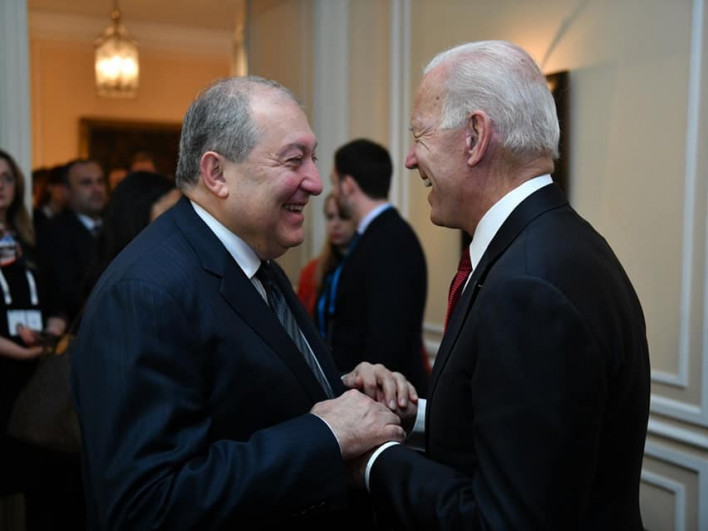ArmSarkissian's tweet photo. My heartfelt congratulations @JoeBiden on your historic election as the 46th President of the US. 
Your earnest goal of bringing unity and stability at home will set a great example for the world to follow. 
God bless you, your family and our two nations! https://t.co/pIOOcICFvf