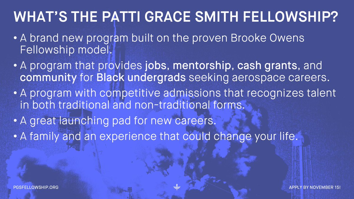 PGSFellowship's tweet photo. With one week (plus a couple of hours) to go, today is the PERFECT time to tell as student about the Patti Grace Smith Fellowship. A quick conversation could literally change a life and launch a career! 

Let’s talk about what the program is: https://t.co/ebwkAvgSrD