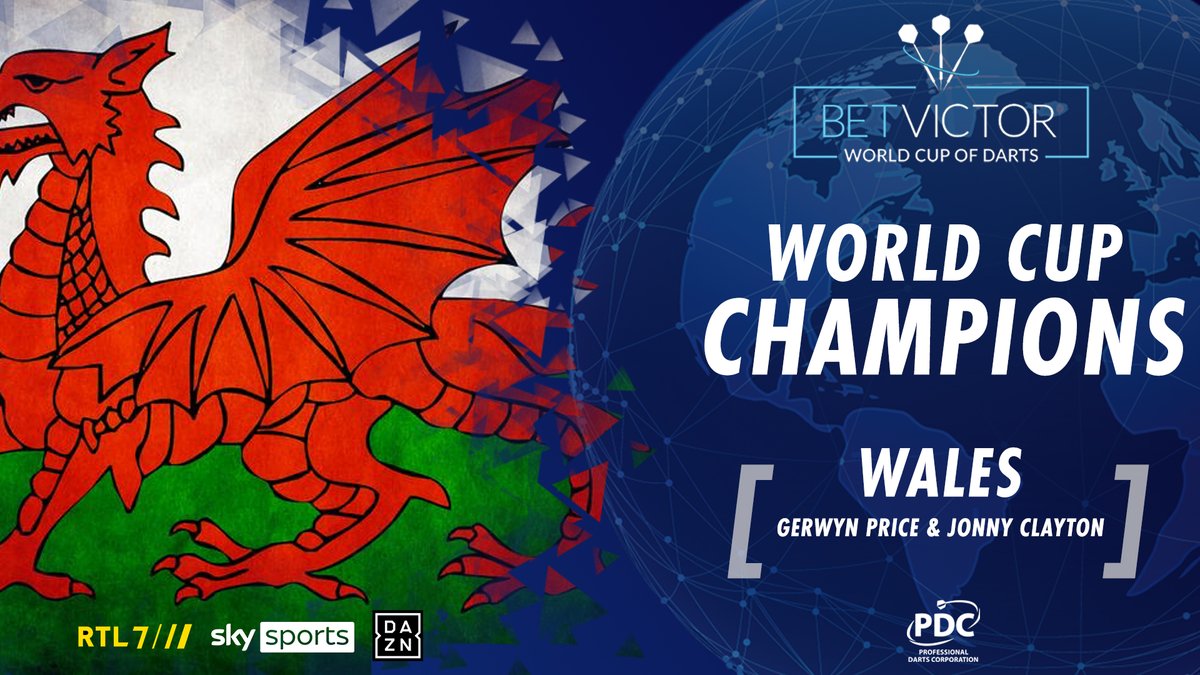 WALES ARE WORLD CUP CHAMPIONS 🏴󠁧󠁢󠁷󠁬󠁳󠁿🏆

A truly dominant performance all weekend from Gerwyn Price and Jonny Clayton as they win the 2020 <a href="/BetVictor/">BetVictor</a> World Cup of Darts for the first time!

They beat England 3-0 in the final to lift the title

👏