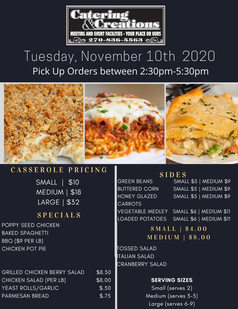 ccdinnerstogo's tweet photo. Check out our Dinners To Go Menu for the week. For easy online ordering go to https://t.co/UdtSRfWnhf . https://t.co/KfQVLsQJAR