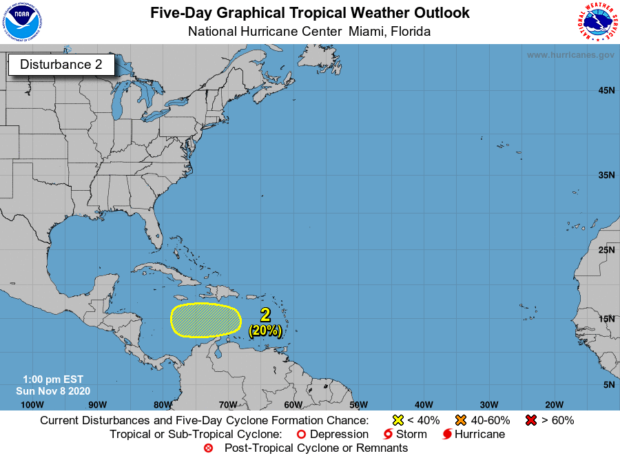 SkyAlertStorm's tweet photo. En el Caribe, onda tropical estaría evolucionando a baja presión con prob. del 20% de ser ciclón a 5 días.

En caso de que evolucione a tormenta se llamaría Theta y 2020 sería la temporada con más ciclones con nombres.

¡Pendientes en Centroamérica y Península de Yucatán! https://t.co/sLJdqLxrLZ