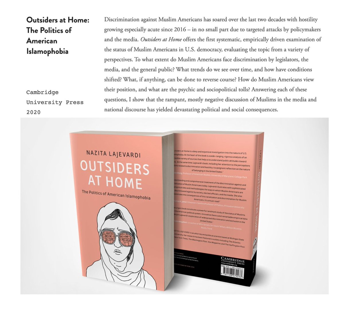 Anti-muslim sentiment is not new and unique to Trump’s administration.However,  @NazitaLajevardi& #39;s book with  @CambridgeUP, shows that discrimination against Muslims grew "since 2016 – in no small part due to targeted attacks by policymakers and the media."  https://www.nazitalajevardi.com/books&quo...