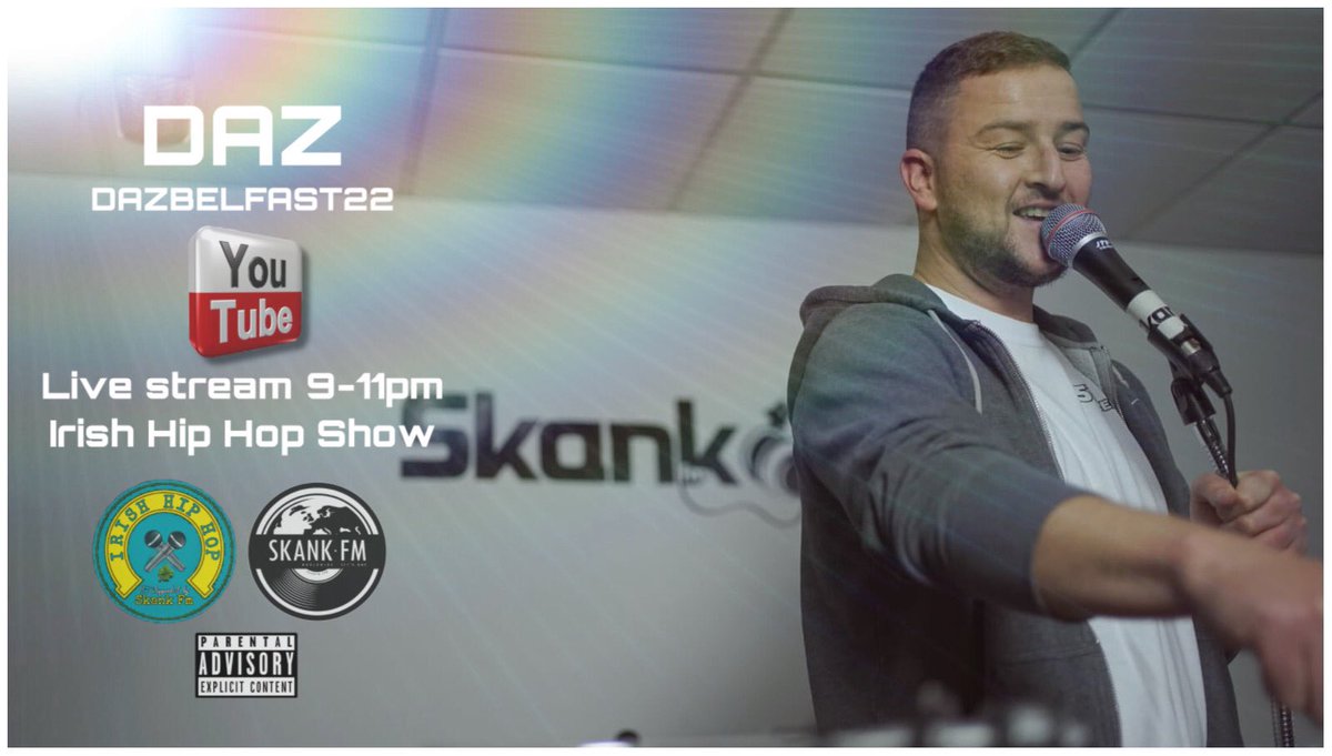 SKANKFM's tweet photo. @Dazbelfast live on air with the Irish Hip Hop Show on YouTube channel Dazbelfast22 at 9pm. Watch it. 🔥🔥 https://t.co/hpdXxVKm4z