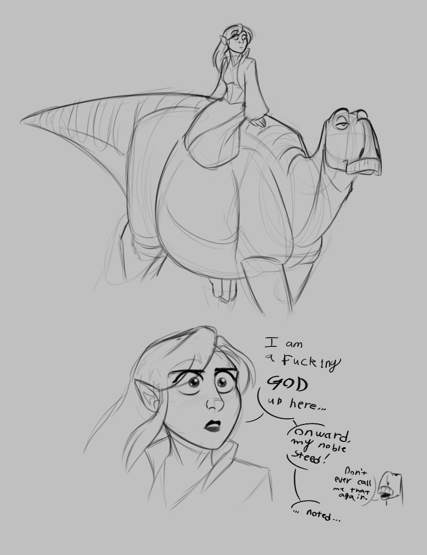 Fairbanks_vt's tweet photo. some D&amp;D shenanigans. they say riding a horse makes you feel powerful, so imagine riding a heccin DINOSAUR!!!
#dungeonsanddragons #hadrosaur #gryposaurus https://t.co/JyYc5S6ci4