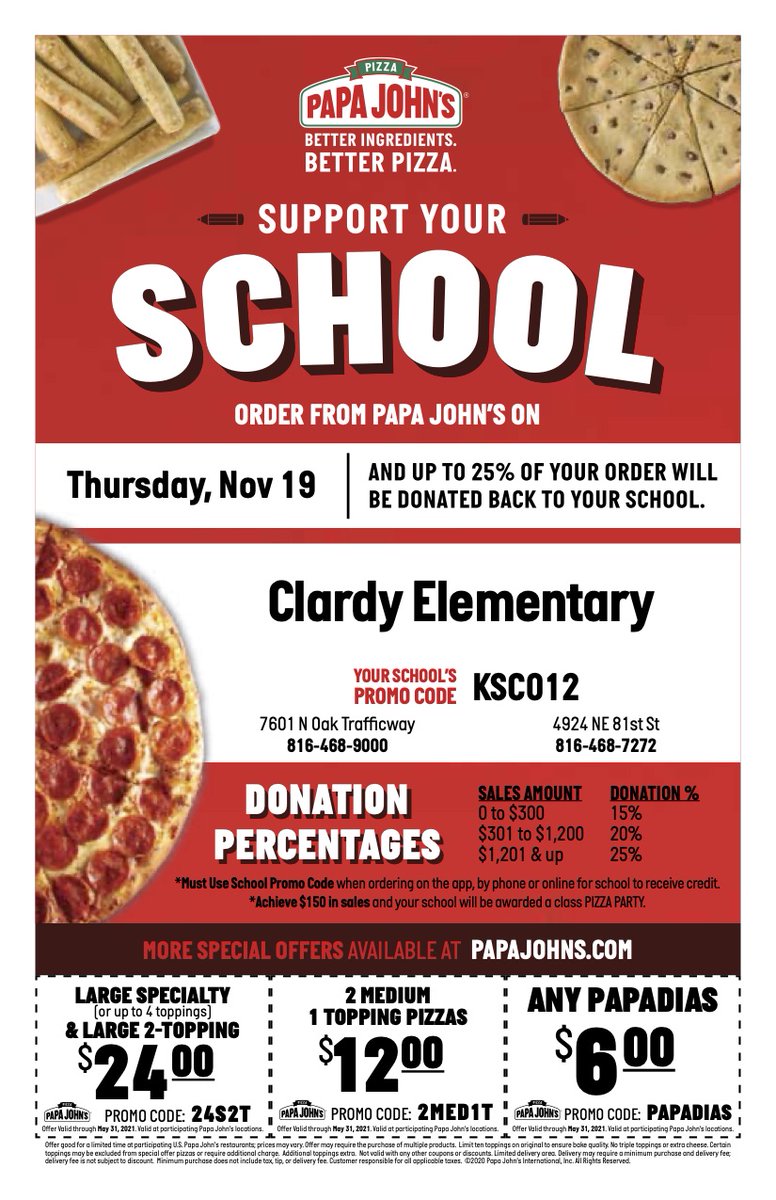 ClardyElemNKC's tweet photo. Mark your calendars now for the two upcoming fundraiser nights for our amazing booster club who are always working to do great things to support our students and our teachers #wildcatproud20 https://t.co/cwVPUbaBFe