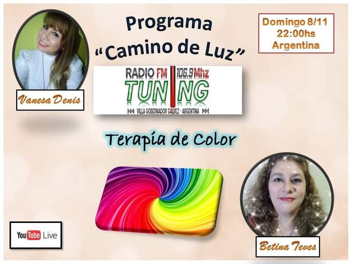 TuningVgg's tweet photo. Esta noche a las 22Hs "Betina Teves" Va a estar charlando con Vanesa Denis sobre las "Terapias de color"en "Camino de Luz" por Tuning 106.9Mhz... Villa Gobernado Galvez... escuchanos También por Internet.... https://t.co/7mQ6zpFvet https://t.co/vMoym3R34c