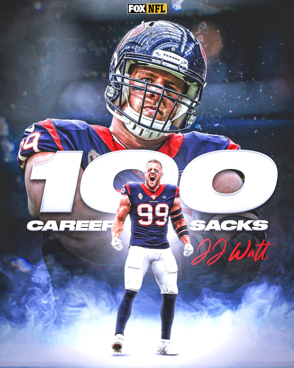 NFLonFOX's tweet photo. 100 sacks for one of the best to ever do it!

Congrats, @JJWatt 👏👏 https://t.co/itSfeDL07K