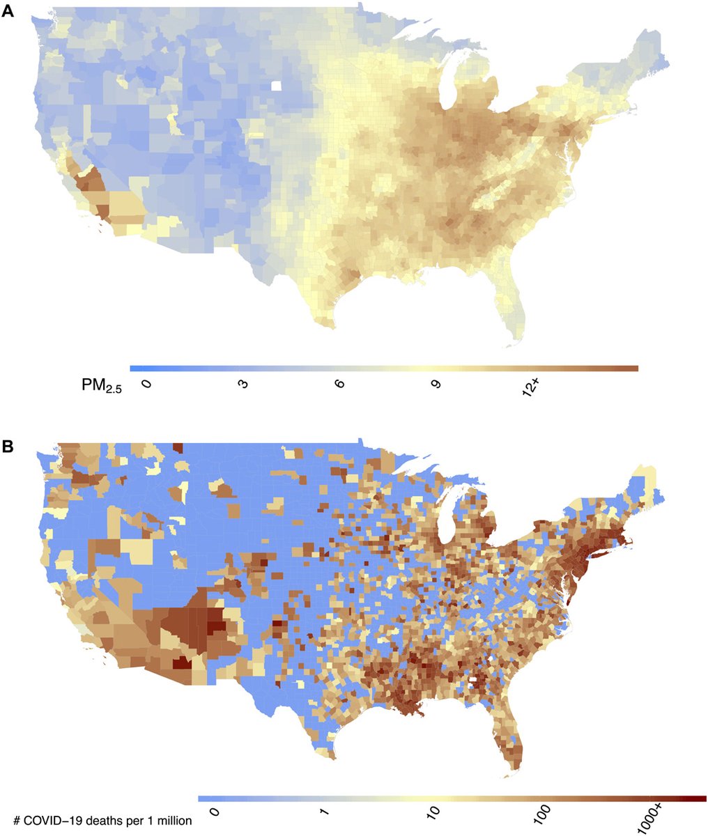 ScienceMagazine's tweet photo. In a statistical analysis of data from more than 3,000 U.S. counties, scientists have determined that long-term exposure to fine-particle air pollutants may increase one’s vulnerability to death from #COVID19. https://t.co/r6YYeXIfrO @ScienceAdvances https://t.co/JsrAzbm7tC