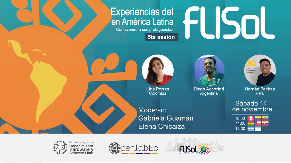 loxalibre's tweet photo. ¿Cómo organizar un #FLISoL? ¿Qué no hacer al organizarlo?

Sábado,📅 14 de noviembre a las 10:00 ⏲️(GMT-5)

Con invitados de #Argentina @diegoacco, #Colombia @linaporras y #Perú @hernanpachas

Coordinado @OpenlabEc y @RedLibre_EC 

#SoftwareLibre https://t.co/nSjH1EKB1v