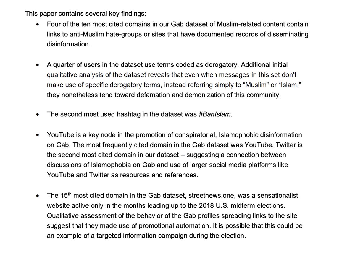 W/  @samuelwoolley &  @_NickMonaco, in "Incubating Hate: Islamophobia and Gab" published by  @gmfus, we show how content against Muslims moves readily between social media platforms (mainstream or fringe). We highlight the need for cross-platform analysis.  https://www.gmfus.org/sites/default/files/publications/pdf/Incubating%20Hate%20-%20Islamophobia%20and%20Gab.pdf