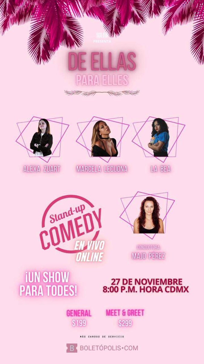 Polyheritu's tweet photo. Mi prima está organizando un evento: ”De Ellas Para Elles” show de Stand Up Comedy Online.
Parte de las ganancias se donará a organización para mujeres con violencia de género.

Ojalá puedan apoyar comprando boletos y compartiendo.

Para evitar gastos de servicio manden DM https://t.co/2Cupw0Vg14