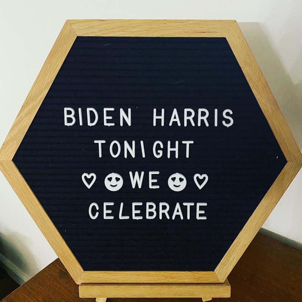 mandyco's tweet photo. Last night we celebrated. Celebrated some degree of restoration of humanity in our country.
Celebrated the first female Vice President in our nation’s history - another glass ceiling shattered. 
Celebrated some good news.
Celebrated a step in the right direction.
#BidenHarris https://t.co/7lehiEi4HT