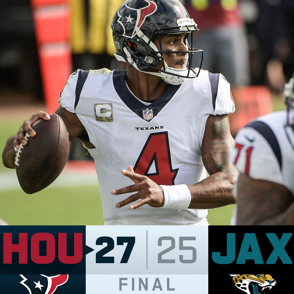NFL's tweet photo. FINAL: @deshaunwatson and the @HoustonTexans win! #WeAreTexans #HOUvsJAX https://t.co/NI5GYHgt6t