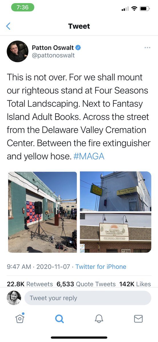 RKapil's tweet photo. Forgive me, but every couple of hours I just shake my head and chuckle. Can’t help it. Is this real life?! #fourseasonslandscaping #2020Elections #AFittingEnd #AllofThem #TrumpCollapse https://t.co/vOtHEeJAjS