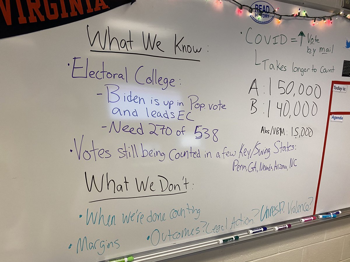 Was a challenge and a privilege to help my World History students learn about the election last week. I saved pictures of the board after each conversation. Studying history gives us the tools to understand the history we are making!