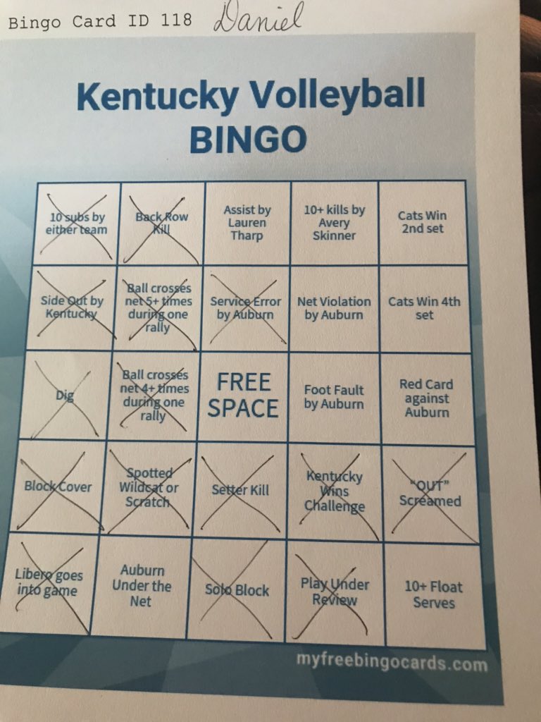 Dano471's tweet photo. @KentuckyVB #catsbingo https://t.co/5SFePefYg7