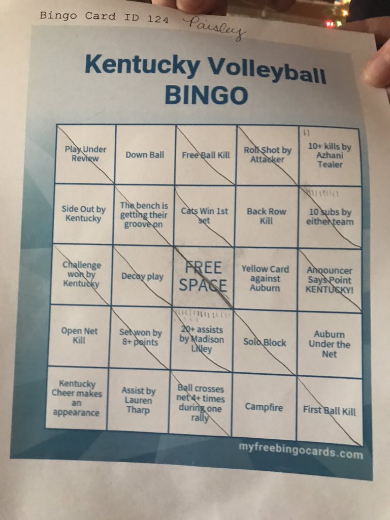Dano471's tweet photo. @KentuckyVB #catsbingo This one is my daughter’s https://t.co/WFSS7eKDxf
