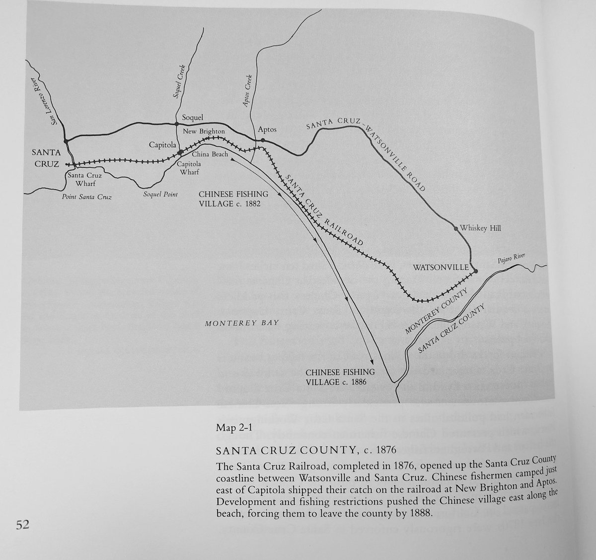 The myriad of fishing regulations passed in California during the anti-Chinese frenzy of the late 1870s were rigorously enforced in Santa Cruz County though often ignored in Monterey. 1887 the Chinese made their last fishing camp in  @sccounty at the mouth of the Pajaro River.”p51