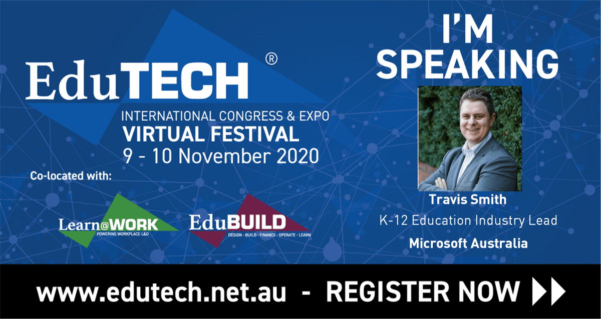 Join EduTECH LIVE NOW for Education Reimagined from Travis Smith @MSAUedu ! Join LIVE now at edutech.net.au - Get involved now #edutechau