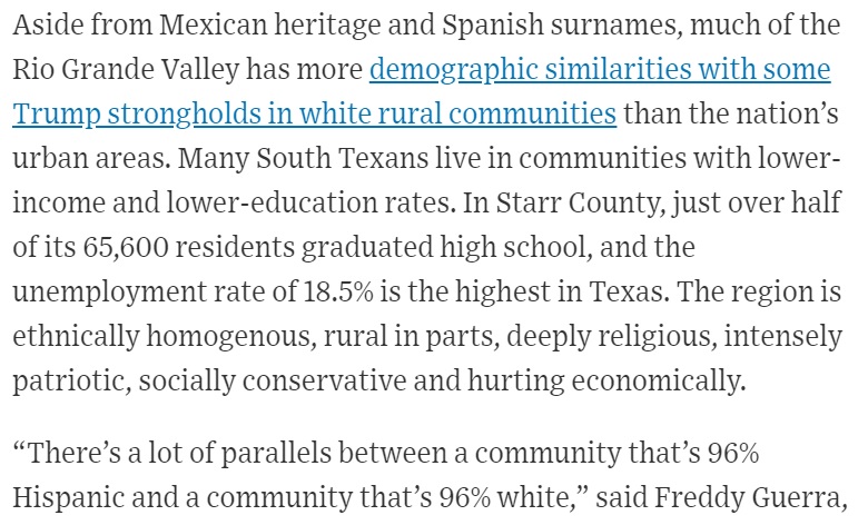 Dems say this year was an anomaly driven by Trump's personality and poor D outreach. But others wonder if the shift could be more lasting.Either way, Texas Dems have a lot to talk about. https://www.wsj.com/articles/how-democrats-lost-so-many-south-texas-latinosthe-economy-11604871650