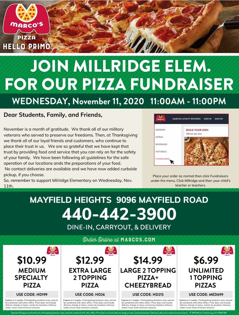 Marcos pizza Night this Wednesday...11/11