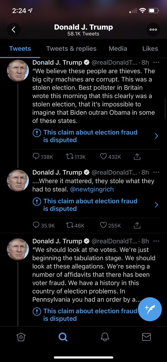 RachelDwyer's tweet photo. Can’t wait for this to end. Stay informed, educate yourself and don’t believe all of his fake claims. Thanks @Twitter for flagging him https://t.co/beYeLeTL7S