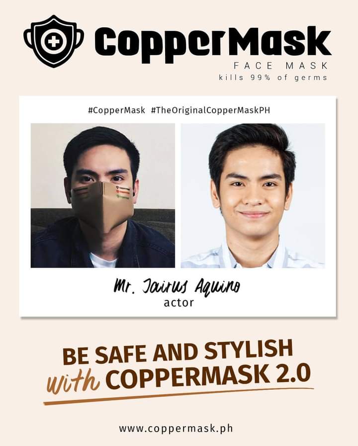 MabalingJonel's tweet photo. Be a hero, wear your CopperMask to protect yourself, your family and your community. 
Just like young actor Jairus Aquino you can prevent the spread of virus by wearing your mask daily.
Remember, wearing is caring. Place your orders now at https://t.co/7PQ3FQ1KSh

#coppermask2.0 https://t.co/WaPGHTOVn3