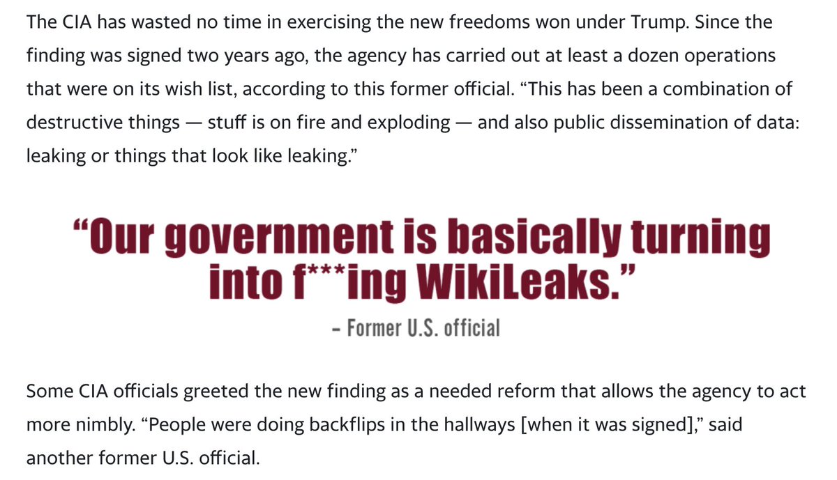 Reminder, Trump gave the CIA sweeping powers to pick fights with other nations that they couldn't get Bush or Obama to sign on to.  https://news.yahoo.com/secret-trump-order-gives-cia-more-powers-to-launch-cyberattacks-090015219.html