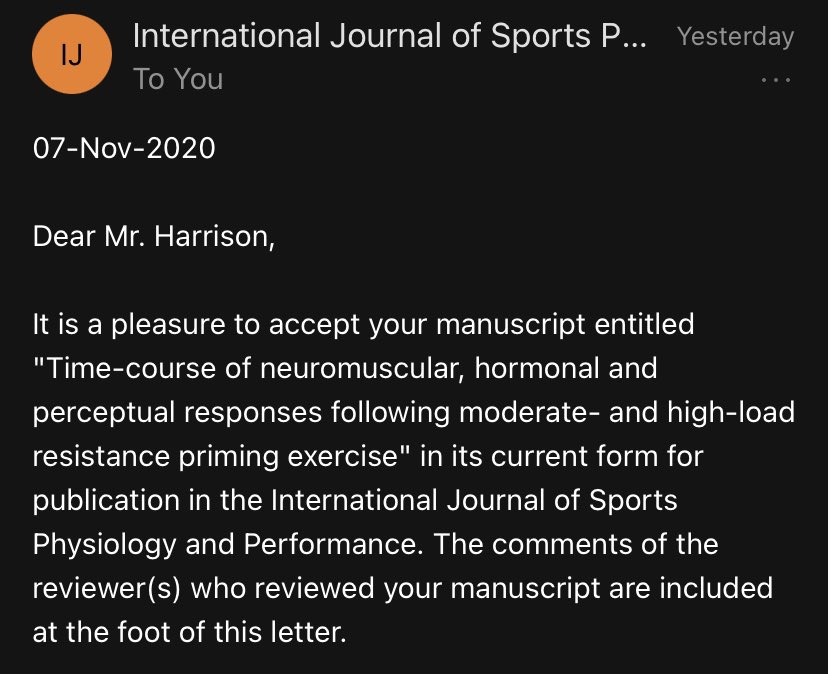 PeterHarrisonAU's tweet photo. Looking forward to this one being published in @IJSPPjournal. Our first lab study looking at the time course of responses following high load and moderate load priming exercise 🏋🏽‍♂️ @DocLachJames Mike McGuigan, David Jenkins, Robert Schuster and @VinceKellySport https://t.co/cLT9ljfDdp