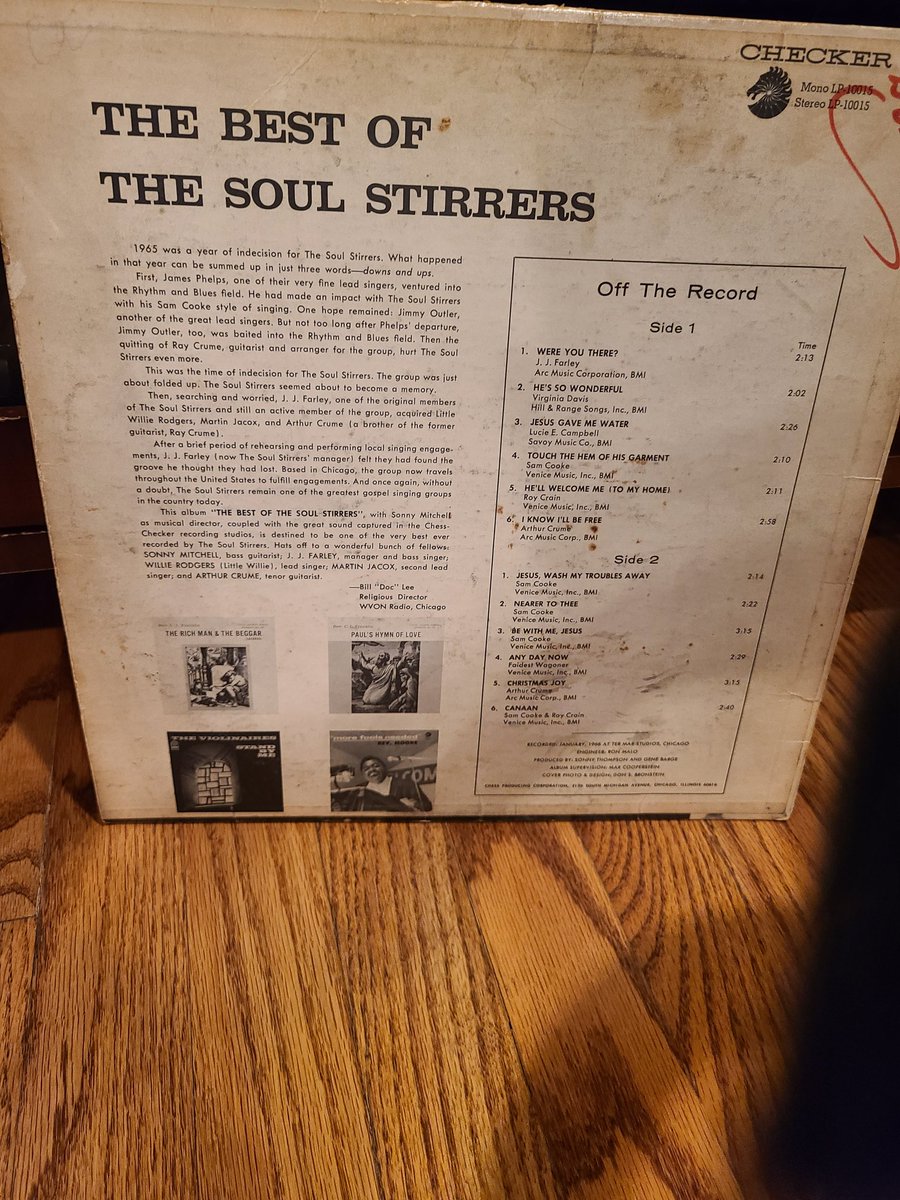 The back of the jacket explains how the Soul Stirrers regrouped after previous members were "baited into the Rhythm and Blues field."