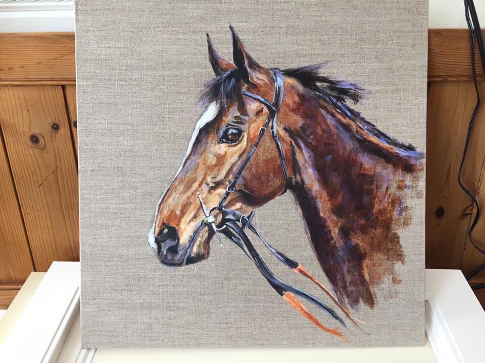 One For Arthur . Oil on natural unbleached linen . #oneforarthur  #retirement  #grandnationalwinner  #aintree  #scottishracing  #artist #oilpainting