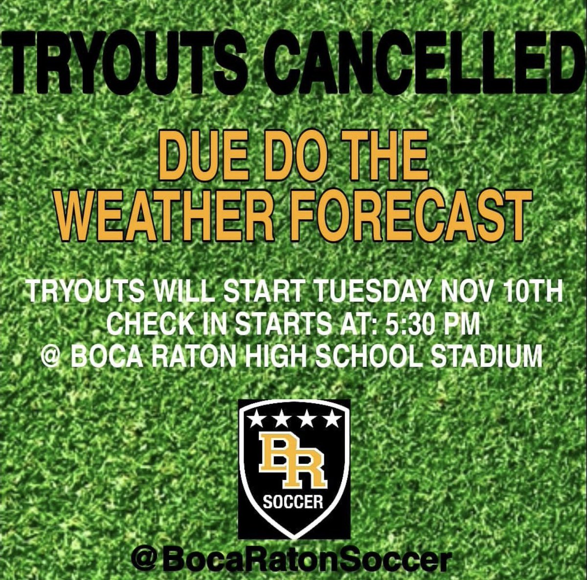 Attention Bobcats! Tryouts will start Tuesday November 10th! Make sure you have all the proper paperwork completed. <a href="/AthleticBobcat/">Boca_High_Athletics</a> <a href="/BocaRatonSoccer/">Boca Raton Soccer</a> <a href="/CoachCastillo/">Marcelo Castillo</a>