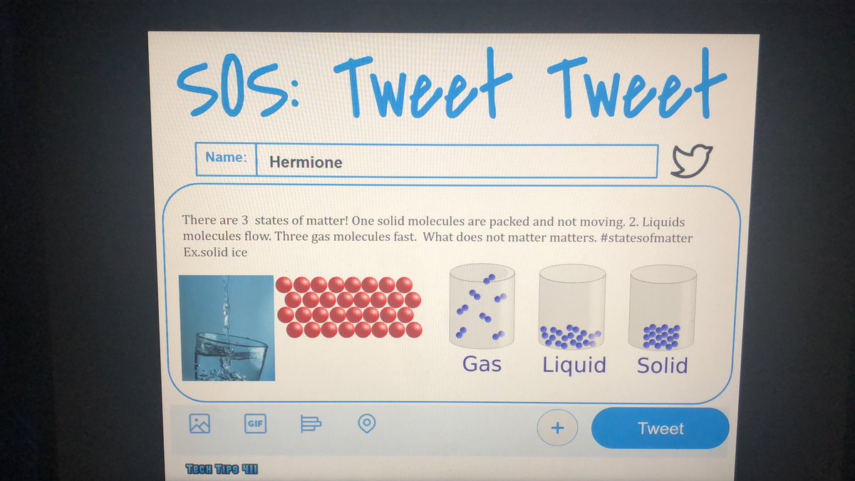 On Friday we used a <a href="/DiscoveryEd/">Discovery Education</a> SOS strategy! Students at <a href="/CedarForkES/">Cedar Fork</a> were to create a “tweet” explaining the difference in the properties between solids, liquids and gases. Then give feedback on them using the comment feature on <a href="/Google/">Google</a> slides!