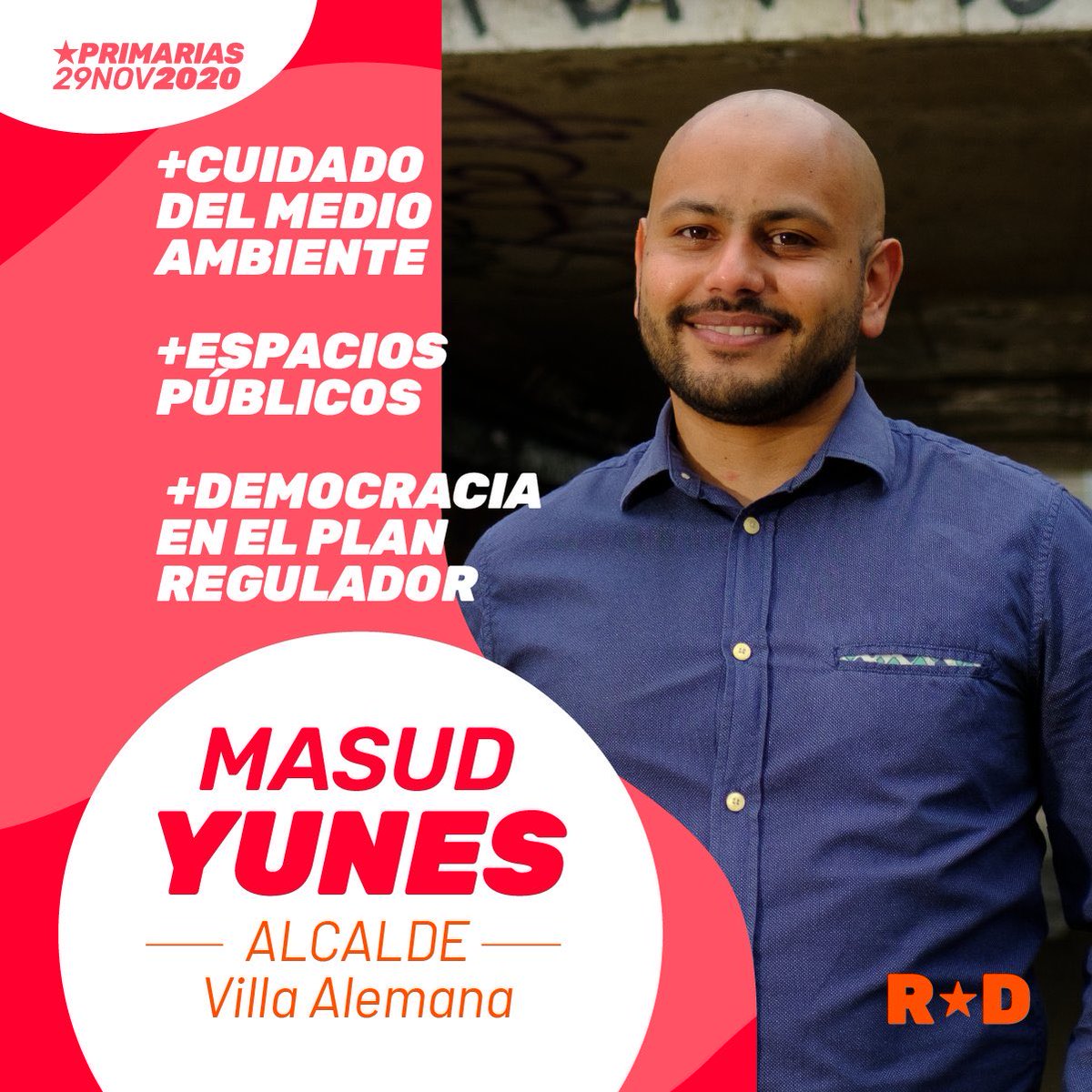 RD_RegionValpo's tweet photo. #Primarias2020 | @Masud_Yunes es candidato a alcalde por #VillaAlemana. Su proyecto propone dar un giro a la comuna, con foco en las preocupaciones del territorio ¡Súmate al #PoderLocal y vota este #29deNov! https://t.co/8U1HHqnchq