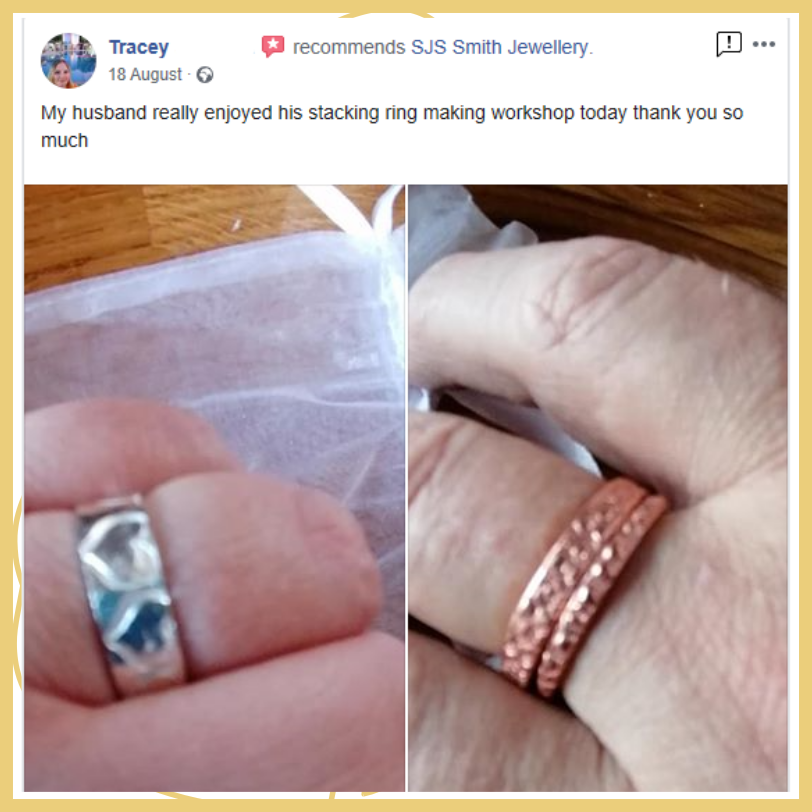 SJSJewellery's tweet image. #testimonial from a lovely customer. Book via: bit.ly/345Xuz8 
#makeyourownjewellery
#silverclassesstockport
#creativeclasses
#jewelleryclass
#jewellerymaking
#jewellerymakingworkshops
#jewelleryworkshops
#learntomakejewellery
#becreative
#learnandplay
#silversmithing